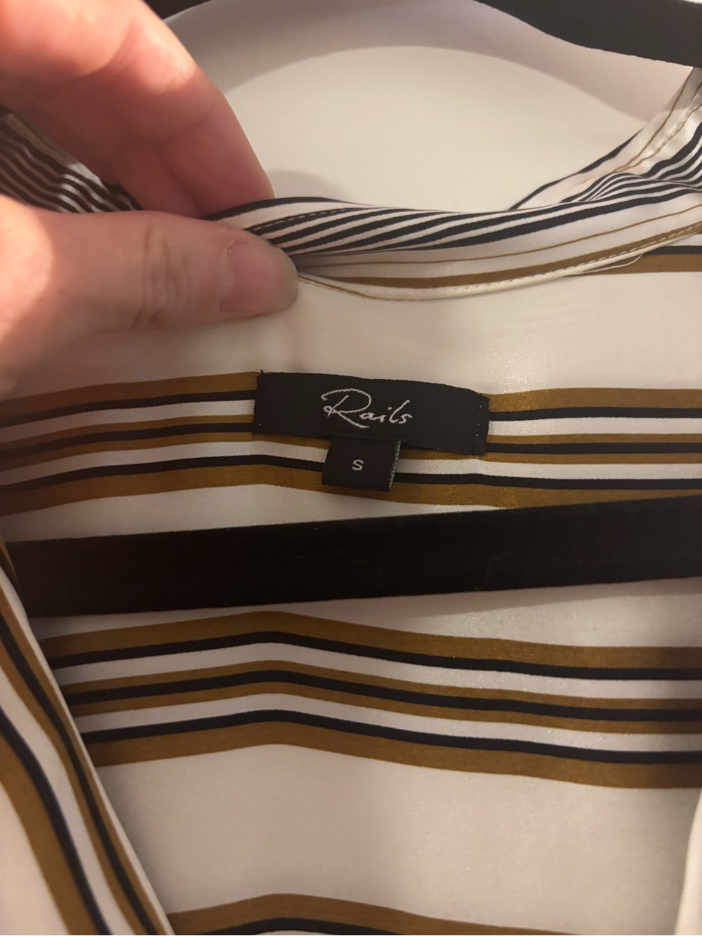 Rails Striped Blouse in White, Black & Mustard